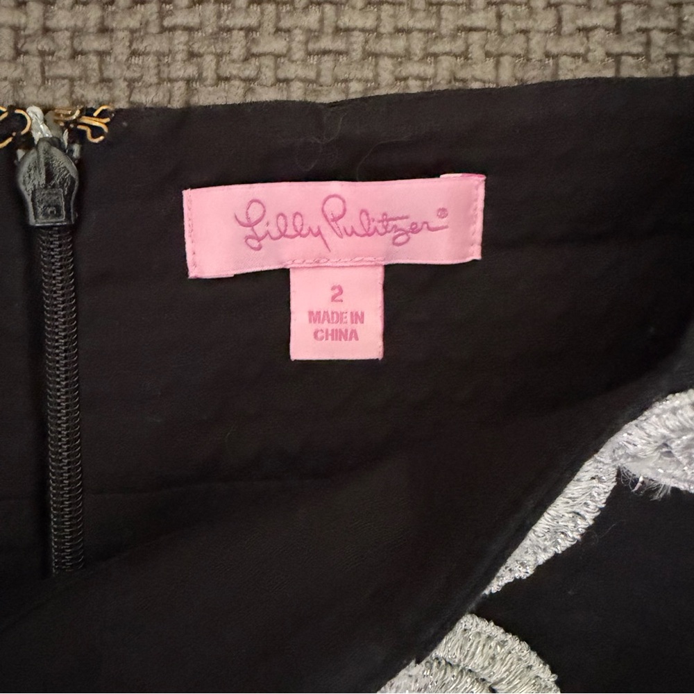 Black Shift Dress Lilly Pulitzer Adelson 2 Silver Soutache Metallic Embroidered - Picture 4 of 12